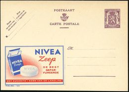 BELGIEN 1948 90 C. Reklame-P. "Publibel", Wappenlöwe, Braunlila: NIVEA Zeep.. (Nivea-Seife, Packung) Ungebr. (Mi.P 248 I - Chimica