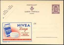 BELGIEN 1948 90 C. Reklame-P. "Publibel", Wappenlöwe, Braunlila: NIVEA Zeep.. (Nivea-Seife, Packung) Ungebr. (Mi.P 248 I - Chimie