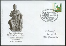 8917 ST OTTILIEN,OBERBAY/ Weltbund/ St.Gabriel.. 1990 (14.6.) SSt = Antike Jesus-Skulptur Mit Bibel "Alpha & Omega" (gri - Christendom