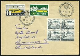 SCHWEIZ 1954 (20.6.) SSt: WETTINGEN/SCHWEIZ. ZENTENARFEIER..ZWYSSIG = Engel (mit Schriftrolle) 3x Klar Auf Ausl.-Bf.  (P - Cristianesimo