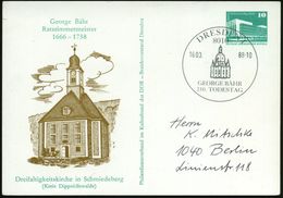 8010 DRESDEN 1/ GEORGE BÄHR/ 250.TODESTAG 1988 (16.3.) SSt = Frauenkirche (Architekt = George Bähr, 1666-1738) Auf PP 10 - Chiese E Cattedrali