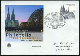 51063 KÖLN 80/ Welt-/ Kulturerbe/ Der UNESCO/ Kölner Dom.. #bzw.# KÖLN 1/ Kölner Dom-Weltkulturerbe 2003 (6.3.) 2 Versch - Iglesias Y Catedrales