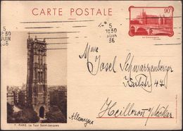 FRANKREICH 1936 (5.6.) 90 C. BiP "La Concierge", Rot: PARIS La Tour Saint-Jacques (got.Turm Der Kirche St.Jacques) Bedar - Chiese E Cattedrali