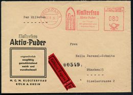 (22c) KÖLN 1/ Klosterfrau/ Aktiv Puder.. 1954 (3.8.) AFS 080 Pf. = 3 Nonnen (im Spitzbogenfenster) Reklame-Brief: Kloste - Abbazie E Monasteri