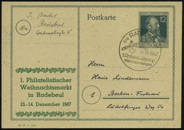 (10a) RADEBEUL-2/ 1.Philatel./ Weihnachtsmarkt 1947 (14.12.) SSt = Tannenzweig Mit Kerze U. Herz Auf Amtl. P 12 Pf. Step - Kerstmis