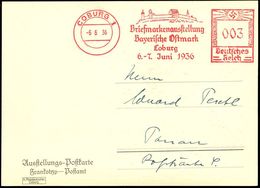 COBURG 1/ Briefmarkenausst./ Bayer.Ostmark/ 6.-7.Juni 1936 (6.6.) Seltener Ereignis-AFS = Veste Coburg = Luther-Stätte ( - Cristianesimo