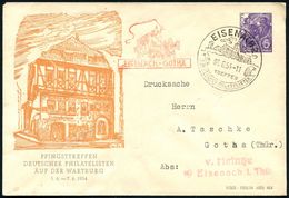 EISENACH/ TREFFEN/ DEUTSCHER PHILATELISTEN 1954 (6.6.) SSt = Wartburg + Amtl. Roter HdN: EISENACH - GOTHA Mit Der Postku - Christentum