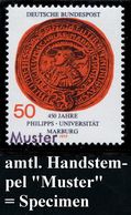 Marburg 1977 (Mai) 50 Pf. "450 Jahre Universität Marburg" + Amtl. Handstempel  "M U S T E R" ,postfr. = Siegel Philipps  - Christianisme