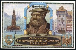 Nürnberg 1912 (Juli) PP 5 Pf. Luitpold: VIII.Deutsches Sängerbundesfest = Alt-Nürnberg U. Hans Sachs (u. Lyra, Mytholog. - Christianisme