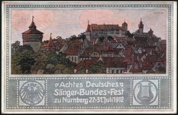 NÜRNBERG/ *2* 1912 (5.8.) Bd.MaSt. Auf PP 5 Pf. Luitpold. Grün: VIII. Deutsches Sängerbundesfest = Alt-Nürnberg Mit Burg - Cristianesimo