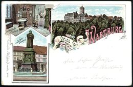 WARTBURG/ ** 1898 (26.7.) 1K = Hauspostamt Wartburg Auf Color-Litho-Ak.: Gruss Von Der WARTBURG (Wartburg, Lutherzimmer  - Christianity