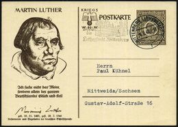 WITTENBERG LUTHERSTADT 1/ L 1940 (4.9.) 2K-Steg + Maschinen-Werbestempel: WITTENBERG LUTHERSTADT 1/b/Besucht Die Luthers - Christianisme