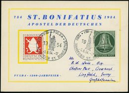 (16) FULDA/ 1200 JAHRFEIER ST.BONIFATIUS 1954 (5.6.) SSt = St. Bonifatius Mit Kreuz U. Bibel 2x Auf 20 Pf. "St. Bonifati - Autres & Non Classés