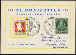 (16) FULDA/ 1200 JAHRFEIER ST.BONIFATIUS 1954 (5.6.) SSt = St. Bonifatius Mit Kreuz U. Bibel 2x Auf 20 Pf. "St. Bonifati - Other & Unclassified