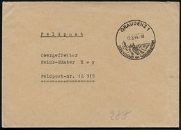 GRAUDENZ 1/ ORDENSSTADT AM WEICHSELSTROM 1944 (12.6.) Seltener HWSt (Ort Mit Festungsturm) + Rs. Viol. 2L: Postamt Graud - Andere & Zonder Classificatie