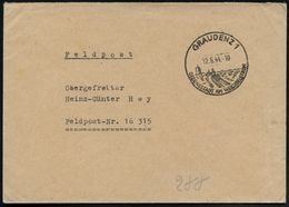 GRAUDENZ 1/ ORDENSSTADT AM WEICHSELSTROM 1944 (12.6.) Seltener HWSt (Ort Mit Festungsturm) + Rs. Viol. 2L: Postamt Graud - Altri & Non Classificati