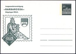 Göppingen/ Württ. 1968 PP 20 Pf. Brandenbg. Tor , Grün: Jungsammlervereinigung "BARBAROSSA" = Kaiser Friedrich Barbaross - Sonstige & Ohne Zuordnung