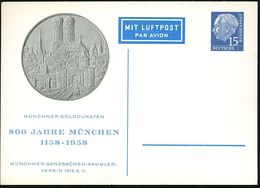 München 1958 Flp.-PP 15 Pf. Heuss, Blau: 800 JAHRE MÜNCHEN/1158.. = Gründung Heinrichs Des Löwen! (Golddukaten Mit Fraue - Otros & Sin Clasificación