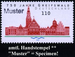 Greifswald 2000 (Apr.) 110 Pf. "750 Jahre Greifswald" + Amtl. Handstempel  "M U S T E R" , Postfr. + Amtl. Ankündigungsb - Sonstige & Ohne Zuordnung