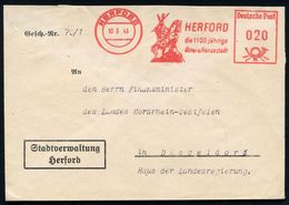 HERFORD/ Die 1100 Jährige/ Abtei- U.Hansestadt 1949 (10.3.) AFS = Wittekind-Denkmal = Gegenspieler Karls Des Großen , Kl - Altri & Non Classificati