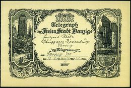 DANZIG 1934 (Aug.) Schmuckblatt-Telegramm "Telegraph Der Freien Stadt Danzig" = Marienkirche U. Krantor (unten Putten, M - Altri & Non Classificati
