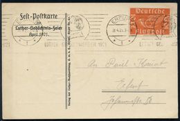 ERFURT/ *1*/ LUTHER-GEDÄCHTNISFEIER 1921 (18.4.) BdMWSt = Luther (Brustbild) Dekorative S/w.-Künstler- Jubil.-Sonderkart - Autres & Non Classés