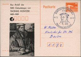 4700 SANGERHAUSEN 1/ 1489/ 1989/ Thomas Müntzer 1989 (4.10.) SSt = Brustbild Auf Amtl. P 10 Pf. PdR, Orange + Amtl. Zudr - Andere & Zonder Classificatie