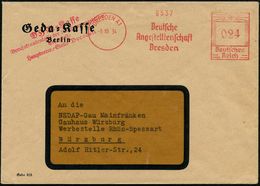 DRESDEN A1/ Deutsche/ Angestelltenschaft 1934 (6.10.) AFS Auf Vordr.-Bf.: Geda-Kasse Berlin = Ge Werkschaft Der Angestel - Andere & Zonder Classificatie