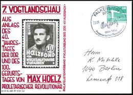 9704 FALKENSTEIN/ Max Hoelz/ 1889-1933.. 1989 (23.9.) SSt Auf PP 10 Pf. PdR, Grün: HOELZFOND RHD.. (Brustbild) Inl.-Kt.  - Andere & Zonder Classificatie