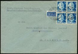 (22b) RHEINLAND PFALZ 1949 (29.11.) 5 Pf. Karl Marx, Reine MeF: 4er-Block + 2 Pf. NoB, Klar Gest. Fern-Bf. (Mi.34 MeF) - - Sonstige & Ohne Zuordnung