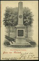 FRIESACK/ *(MARK)* 1901 (3.7.) 1K-Gitter Auf S/w.-Ak.: "Gruss Aus Friesack" Prinz Friedrich Karl-Denkstein (v.1885) Beda - Altri & Non Classificati