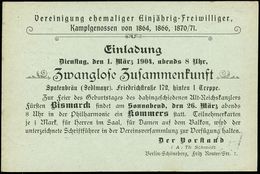 BERLIN W/ *9* 1904 (25.2.) 1K-Gitter Auf Orts-P 2 Pf. Germania + Zudruck: Vereinigung Ehem. Kampfgenossen V. 1864, 1866, - Altri & Non Classificati