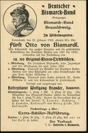 BRAUNSCHWEIG/ 1 1901 (22.2.) 1K-Gitter Auf Illustrierter Einladungs-Kt.: Deutscher Bismarck-Bund.. Vortrag Mit 100 Riese - Altri & Non Classificati