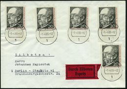 B.R.D. 1965 (1.4.) 20 Pf. "150. Geburtstag Otto V. Bismarck", Reine MeF: 5 Unterrandstücke , Klar Einzeln Gest. (1 BERLI - Sonstige & Ohne Zuordnung