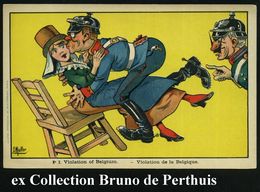 FRANKREICH 1914 Color-Litho-Propaganda-Künstler-Ak. No.2: Die Vergewaltigung Belgiens.. , Sign. E Muller (Uhv. LA LITHO  - Autres & Non Classés