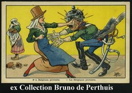 FRANKREICH 1914 Color-Litho-Propaganda-Künstler-Ak. No. 3: Belgien Wehrt Sich Gegen Wilhelm II., Luxemburg Weinend , Sig - Otros & Sin Clasificación