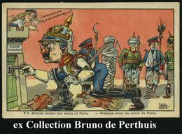 FRANKREICH 1914 Color-Litho-Propaganda-Künstler-Ak. No.9: Vor Den Mauern Von Paris, Wilhelm II. Mit Schlüsselbund.. Deut - Autres & Non Classés