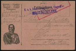 ÖSTERREICH 1915 (1112.) Viol. 2L: K.u.k. Reserve Spital Nr.1, Klagenfurt + 1K-Steg + Roter Zensur-Ra.2: K.u.K. MILITÄR Z - Other & Unclassified
