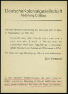 COTTBUS/ OEC/ Otto Enke... 1935 (6.4.) AFS Auf Einladungs-Kt. Deutsche Kolonial-Ges., Vortrag über "Deutsche Nationale U - Andere & Zonder Classificatie