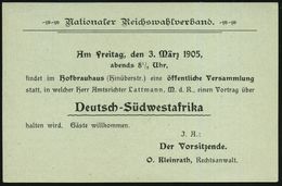 München 1905 (3.3.) Amtl. Orts-P 2 Pf. Germania + Rs. Zudruck: Nationaler Reichswahlverband.. Hofbräuhaus..Vortrag über  - Altri & Non Classificati