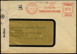 MÜNCHEN/ 43/ HDB/ Verlag D./ Reichskolonialbundes 1940 (4.4.) AFS 025 Pf. + OKW-Zensurstreifen "Geöffnet" + Roter 1K (=  - Otros & Sin Clasificación