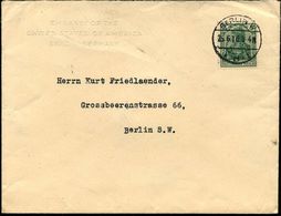 BERLIN W/ *8f 1916 (26.6.) 1K Auf EF 5 Pf. Germania, Dienstbf. Mit Blindprägung: EMBASSY OF THE USA BERLIN + Rs. Vollstä - 1. Weltkrieg