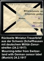 München 1917 (21.2.) 5 C. Tellknabe, Grün, Reine MeF: 5 Stück , 1K: SCHAFFHAUSEN 1 + Weißer Zensurzettel: München/ Milit - WO1