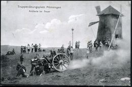 MÜNSINGEN (WÜRTT.)/  ÜBUNGSPLATZ 1915 (31.1.) 1K = Hauspostamt Truppenübungsplatz Auf S/w.-Foto-Ak.: .. Artillerie Im Fe - WO1
