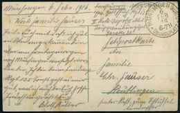 MÜNSINGEN (WÜRTT.)/ ÜBUNGSPLATZ 1916 (6.2.) 1K = Hauspostamt Truppenübungsplatz + Hs. Abs.: "... Jnf. Rgt. 125.." , Feld - Guerre Mondiale (Première)