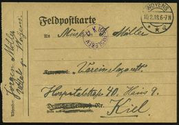 WOYENS/  * * A 1918 (10.2.) 1K-Steg + Seltener Zensur-1K: Ü K / HADERSLEBEN  Im Uhrzeigersinn Geschrieben! (Rie.10 , Nur - WO1