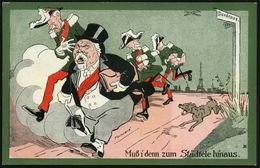 DEUTSCHES REICH 1914 Color-Propaganda-Künstler-Ak.: Muß I Denn Zum Städtele Hinaus = Poincaré Uns Seine Militär Fliehen  - Guerre Mondiale (Première)