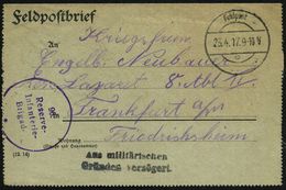 DEUTSCHES REICH 1917 (23.4.) Aptierte 1K-Brücke: Feldpost/c = Tarnstempel + 2L: Aus Militärischen/Gründen Verzögert (sch - Guerre Mondiale (Première)