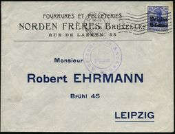 DT.BES.BELGIEN 1916 (18.5.) 25 C./20 C. Germania, Blau, EF + Bickerdike-MaSt: BRÜSSEL/BRUXELLES/I/c + Viol. Zensur-2K: A - Guerre Mondiale (Première)