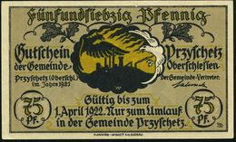 Przyschetz Oberschles. 1922 Inflations-Notgeldscheine 50 Pf. U.75 Pf. M. Abstimmungs-Motiven , Bankfrisch - Paläontologi - WO1
